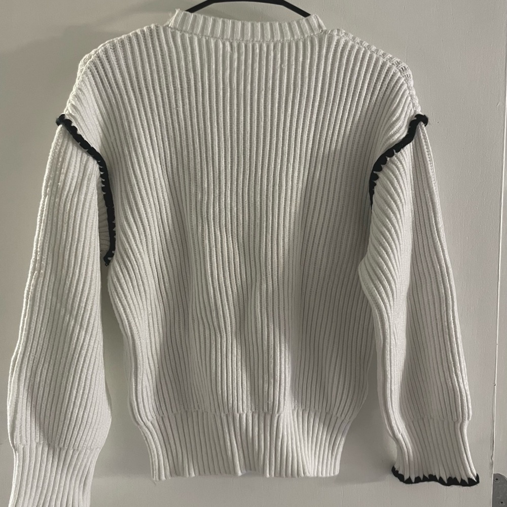White Crew Neck Ribbed Sweater - Picture 2 of 5